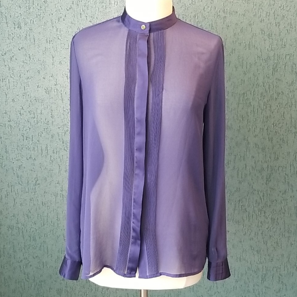 Benetton sheer purple button down shirt